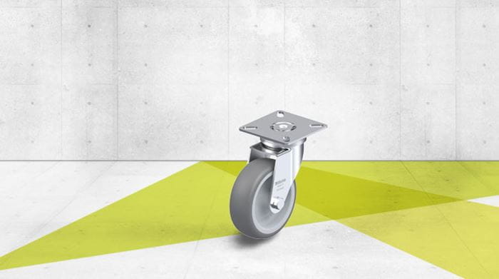 Svingbart hjul for lett belastning med optimert installering for gulvhjul