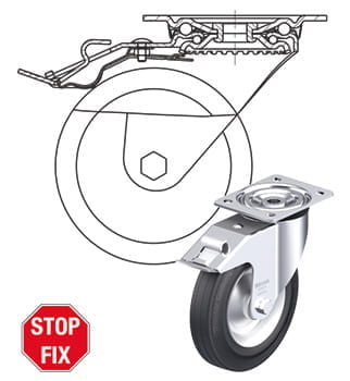 Blickle-hjul og svingkransbrems «stop-fix»
