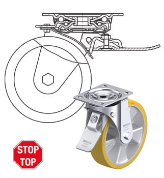 Blickle-hjul og svingkransbrems «stop-stop»